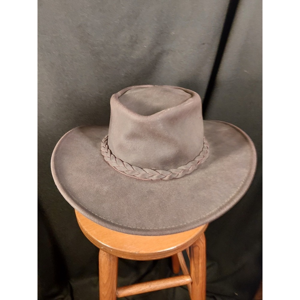 Minnetonka The Fold Up Hat Brown Genuine Leather Outback Western Cowboy Mens...